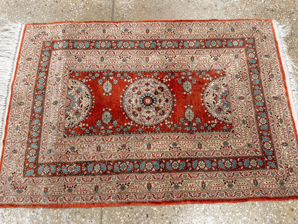 Vintage Chinese Silk Throw Rug In The Tabriz Style, No.33674 - Gsblank