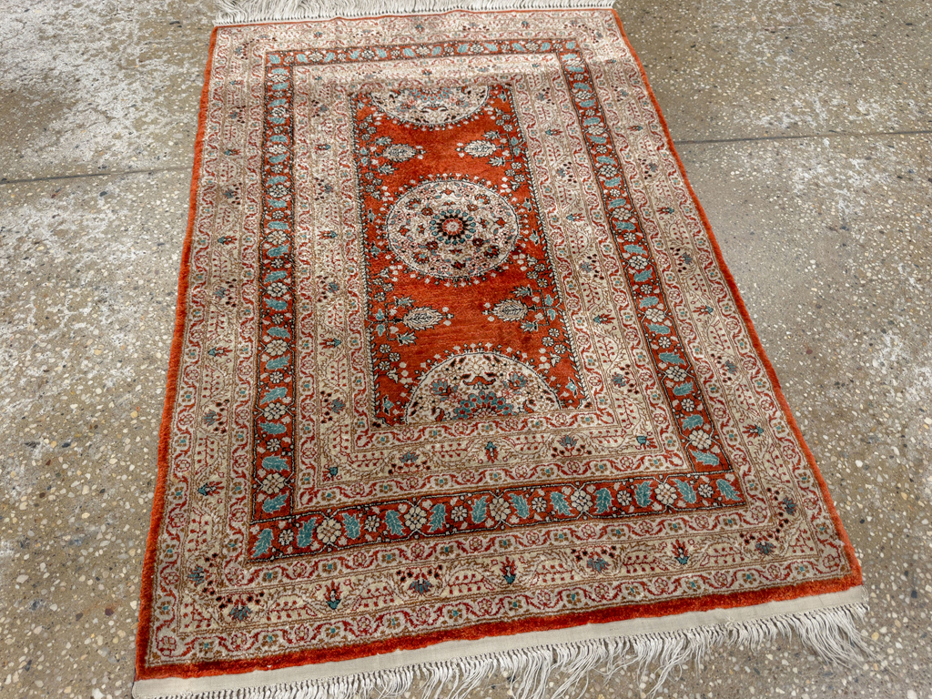 Vintage Chinese Silk Throw Rug In The Tabriz Style, No.33674 - Gsblank