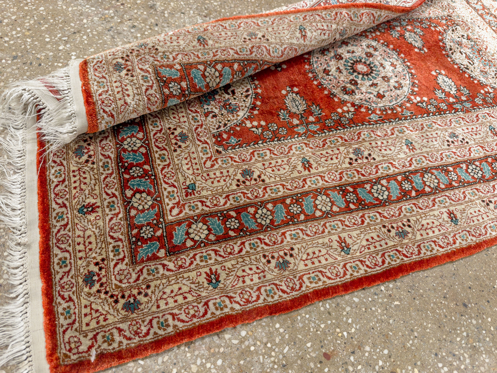 Vintage Chinese Silk Throw Rug In The Tabriz Style, No.33674 - Gsblank