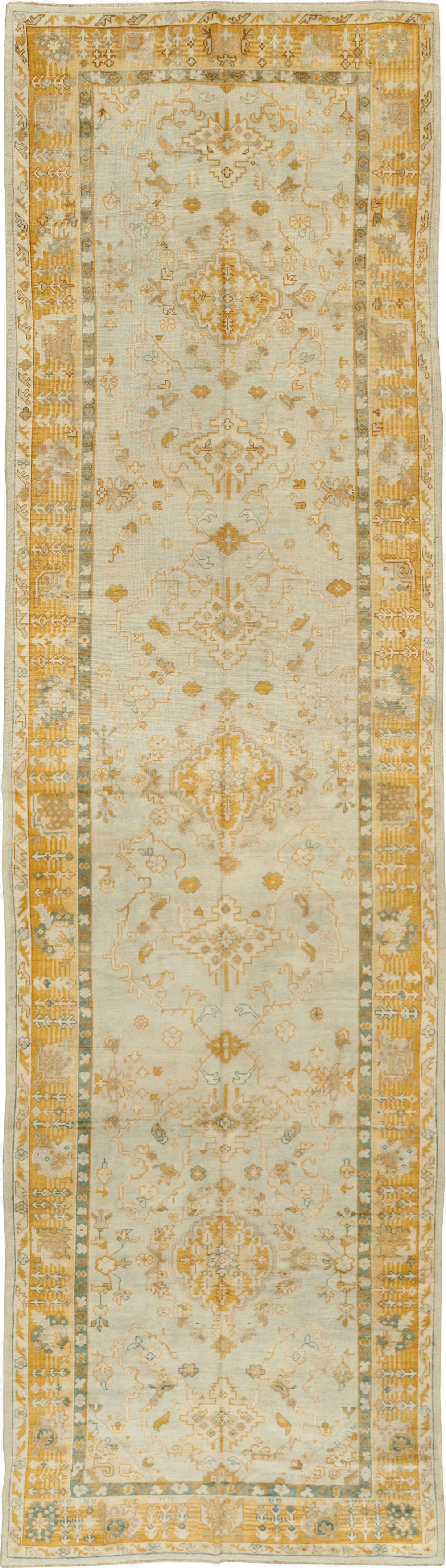 Antique Turkish Oushak Wide Gallery Runner, No.33692 - Gsblank