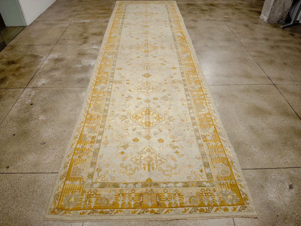 Antique Turkish Oushak Wide Gallery Runner, No.33692 - Gsblank