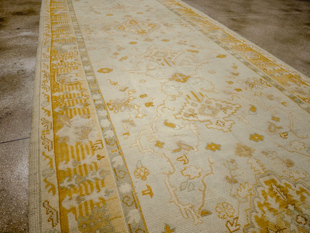 Antique Turkish Oushak Wide Gallery Runner, No.33692 - Gsblank