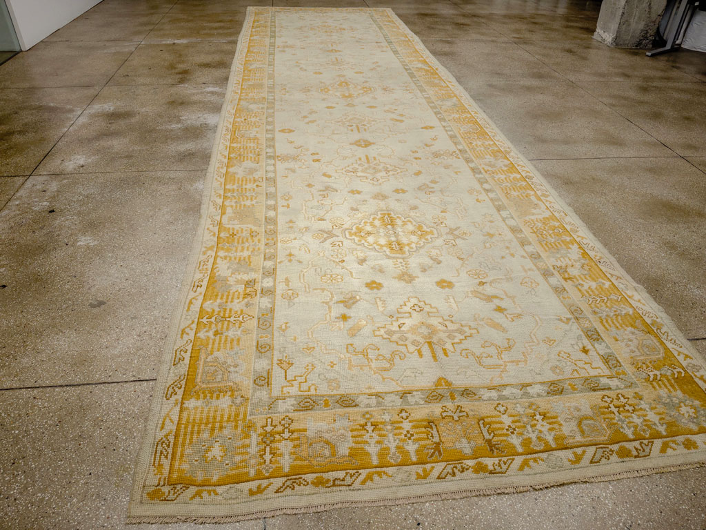 Antique Turkish Oushak Wide Gallery Runner, No.33692 - Gsblank
