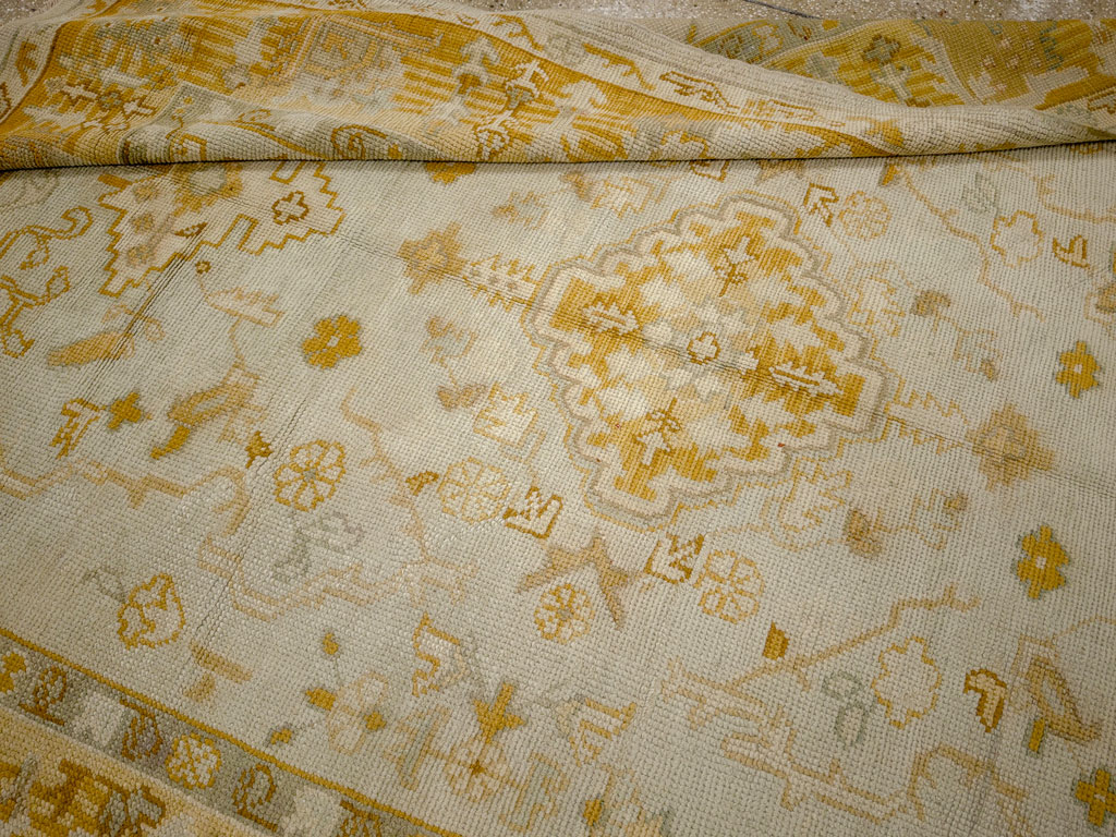 Antique Turkish Oushak Wide Gallery Runner, No.33692 - Gsblank