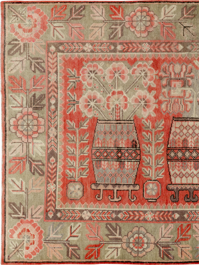 Antique East Turkestan Pictorial Vase Khotan Rug, No.33699 - Gsblank