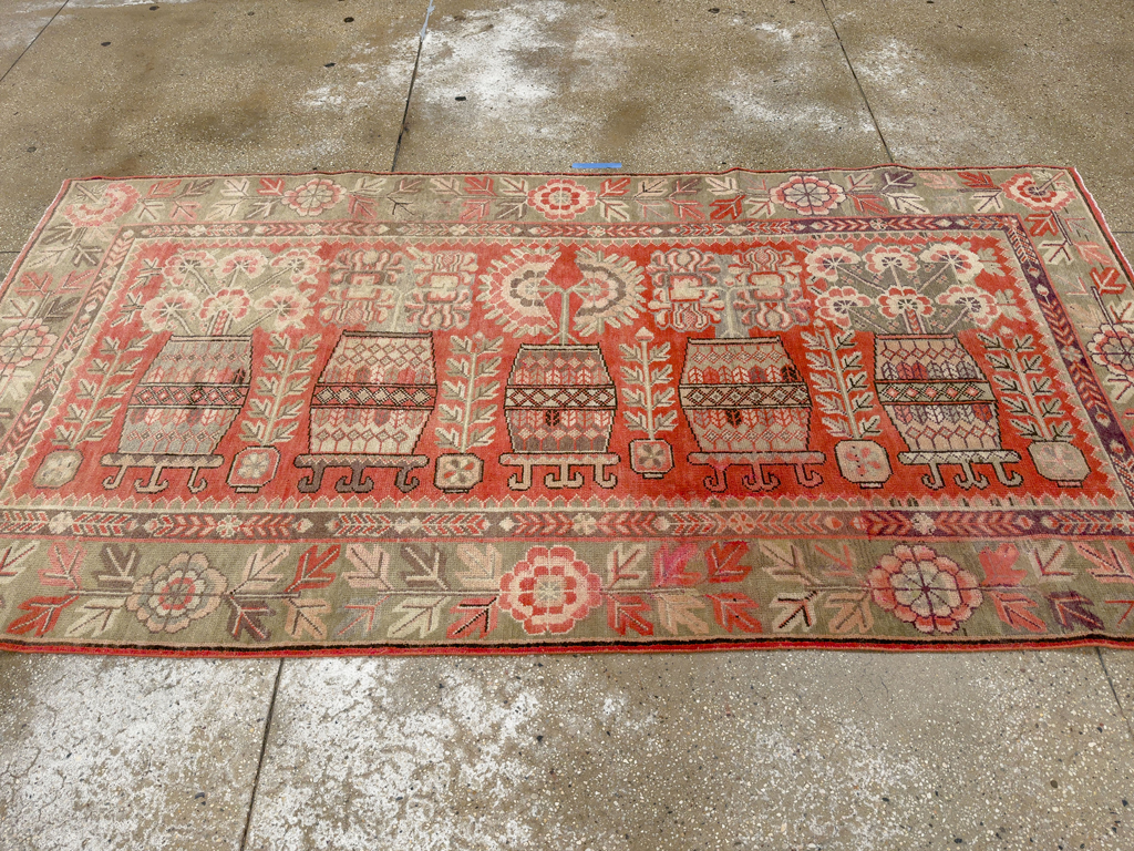 Antique East Turkestan Pictorial Vase Khotan Rug, No.33699 - Gsblank