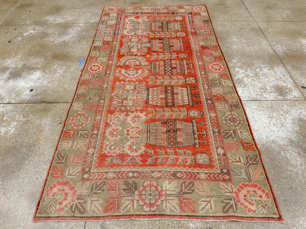 Antique East Turkestan Pictorial Vase Khotan Rug, No.33699 - Gsblank