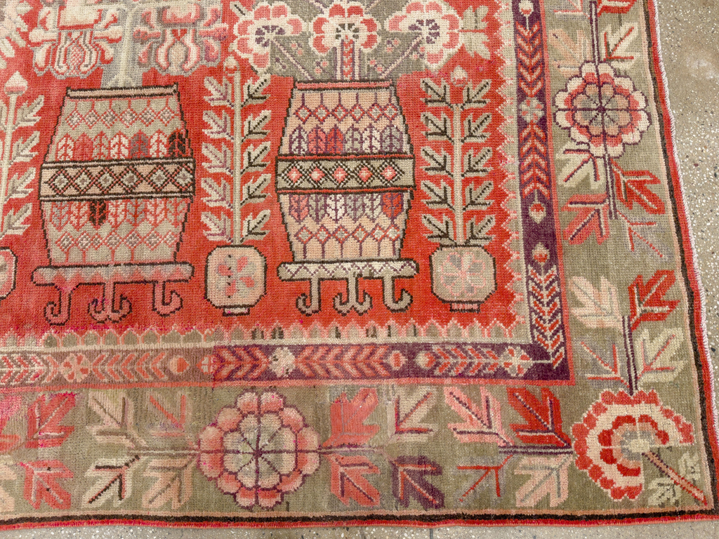 Antique East Turkestan Pictorial Vase Khotan Rug, No.33699 - Gsblank