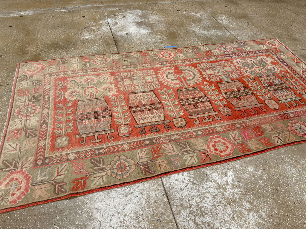 Antique East Turkestan Pictorial Vase Khotan Rug, No.33699 - Gsblank