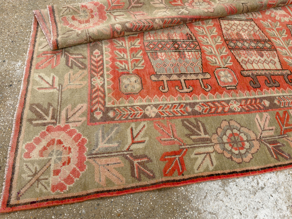 Antique East Turkestan Pictorial Vase Khotan Rug, No.33699 - Gsblank