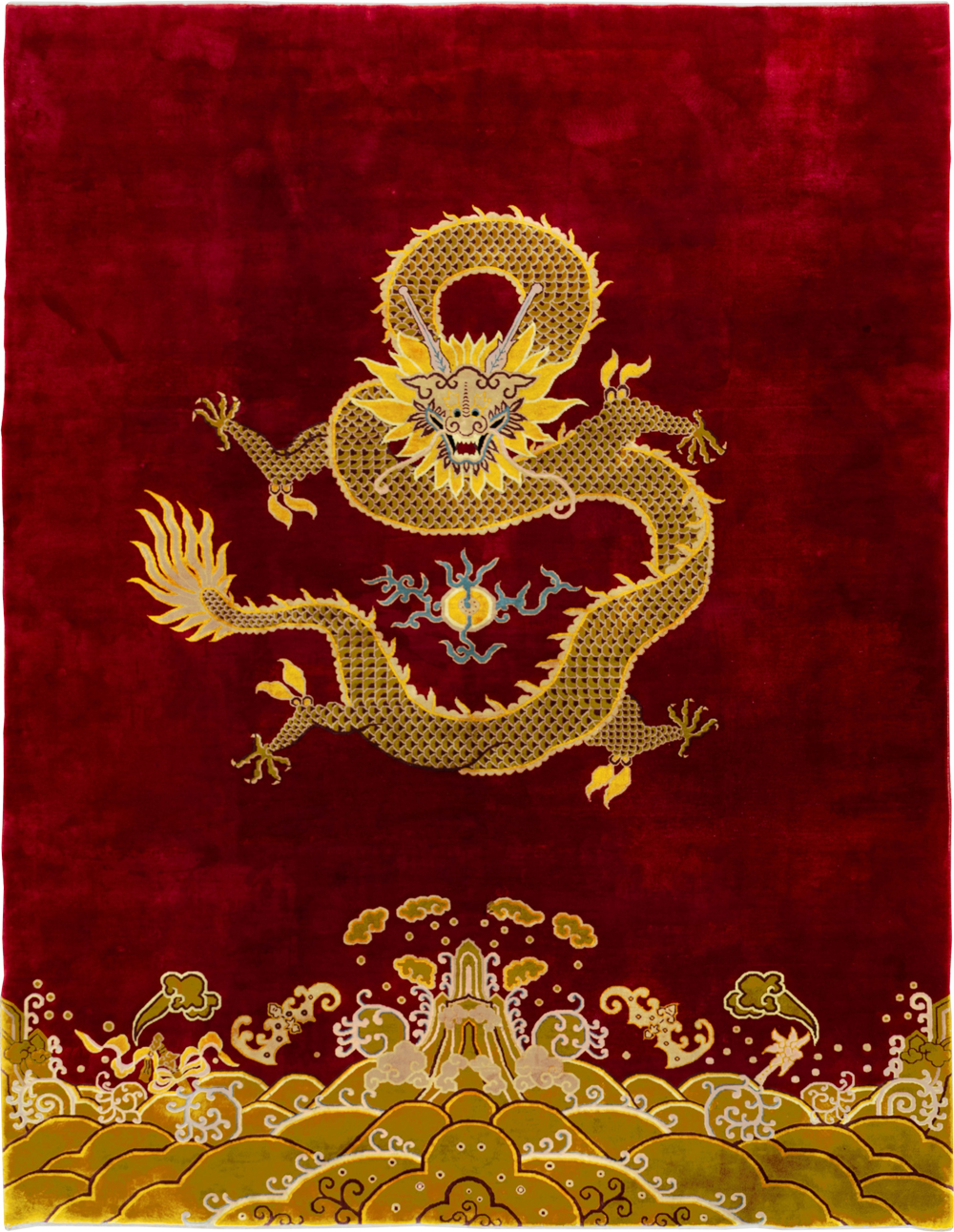 Vintage Chinese Dragon Art Deco Room Size Carpet, No.33714 - Gsblank