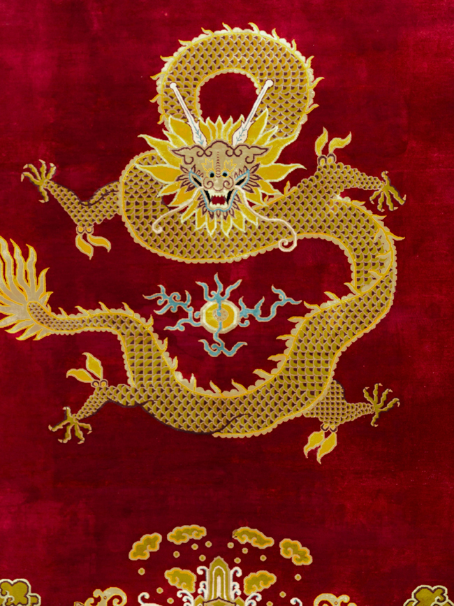 Vintage Chinese Dragon Art Deco Room Size Carpet, No.33714 - Gsblank