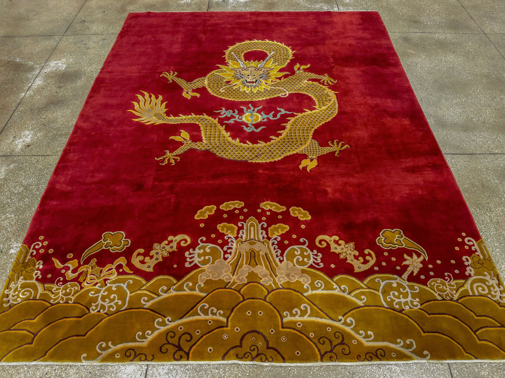 Vintage Chinese Dragon Art Deco Room Size Carpet, No.33714 - Gsblank