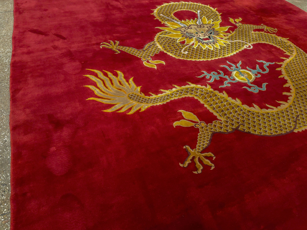 Vintage Chinese Dragon Art Deco Room Size Carpet, No.33714 - Gsblank