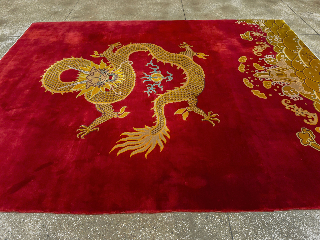 Vintage Chinese Dragon Art Deco Room Size Carpet, No.33714 - Gsblank