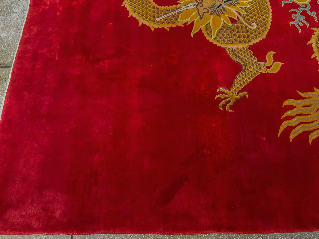 Vintage Chinese Dragon Art Deco Room Size Carpet, No.33714 - Gsblank