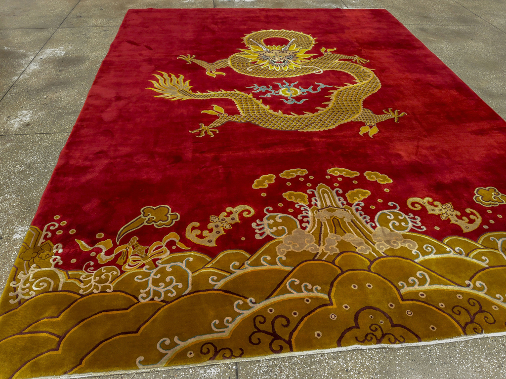 Vintage Chinese Dragon Art Deco Room Size Carpet, No.33714 - Gsblank