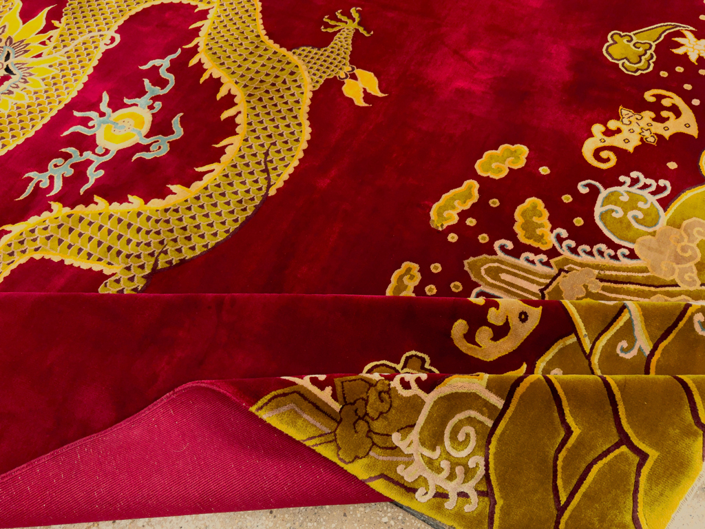 Vintage Chinese Dragon Art Deco Room Size Carpet, No.33714 - Gsblank