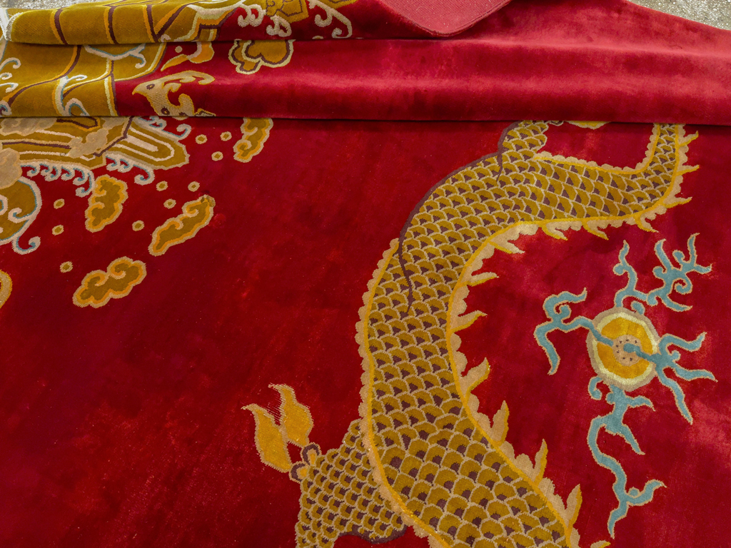 Vintage Chinese Dragon Art Deco Room Size Carpet, No.33714 - Gsblank