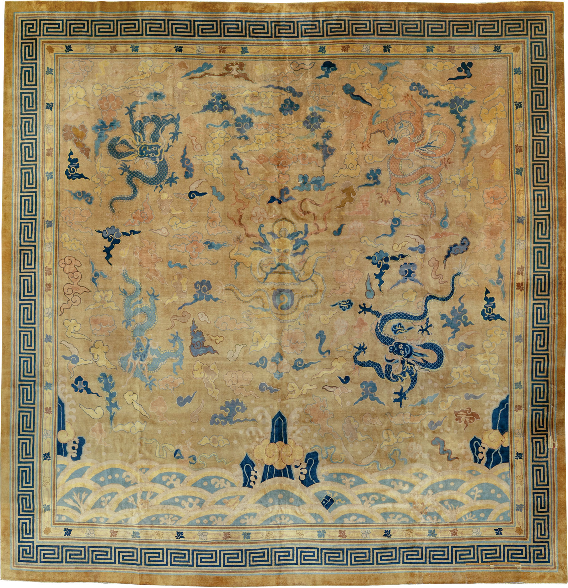 Antique Pictorial Indo-Chinese Peking Style Square Carpet, No.33749 - Gsblank