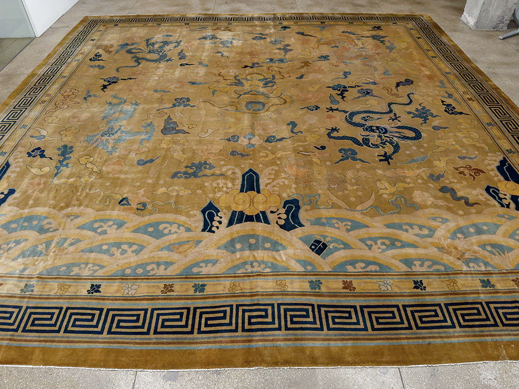 Antique Pictorial Indo-Chinese Peking Style Square Carpet, No.33749 - Gsblank