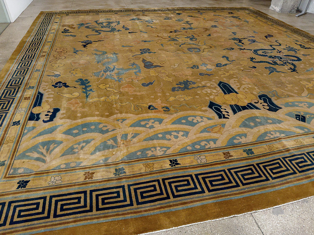 Antique Pictorial Indo-Chinese Peking Style Square Carpet, No.33749 - Gsblank