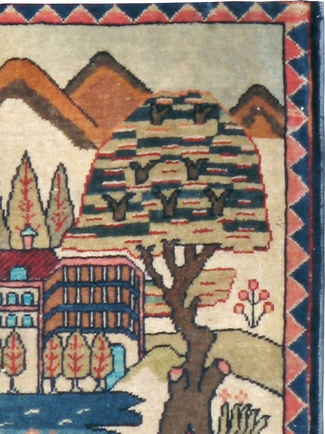 Antique Persian Kashan Pictorial Rug, No.8103 - Gsblank