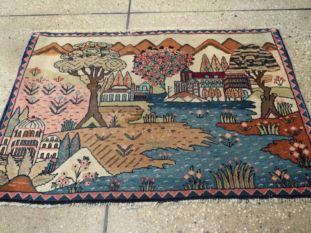 Antique Persian Kashan Pictorial Rug, No.8103 - Gsblank