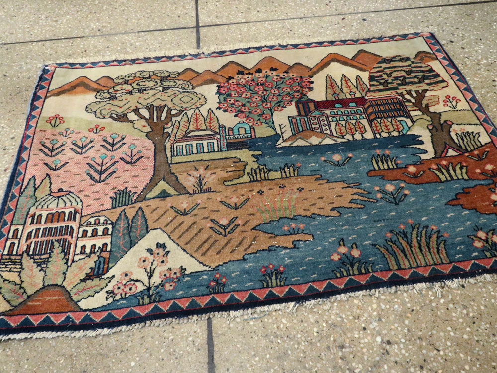 Antique Persian Kashan Pictorial Rug, No.8103 - Gsblank