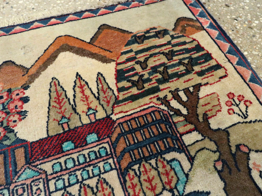 Antique Persian Kashan Pictorial Rug, No.8103 - Gsblank