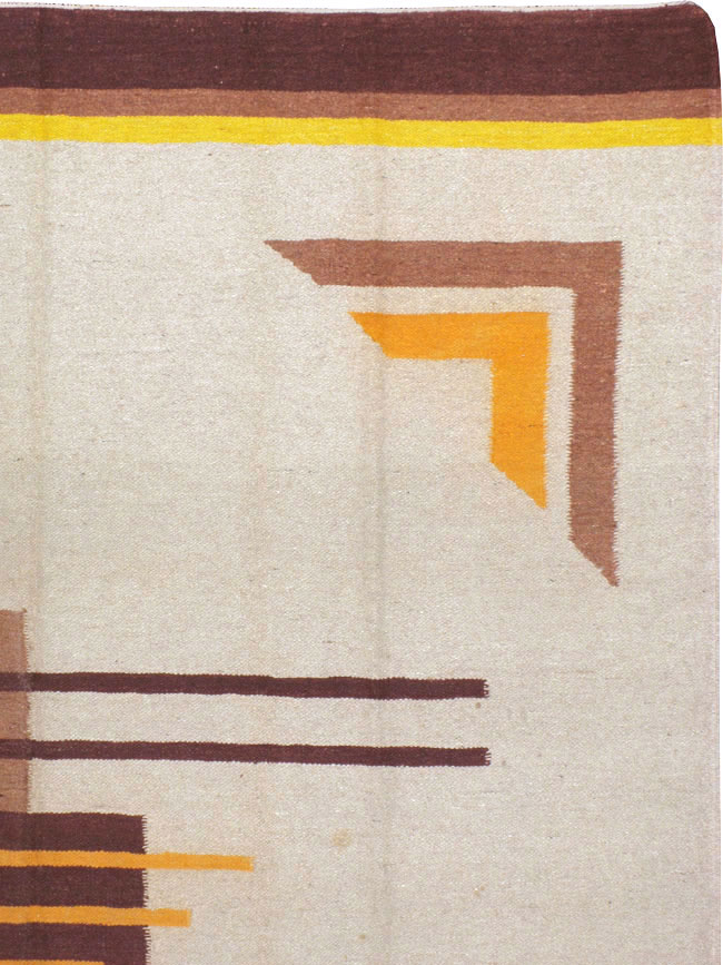 Vintage Indian Flatweave Room Size Rug Inspired By Edward McKnight Kauffer, No.8779 - Gsblank