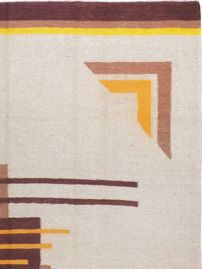 Vintage Indian Flatweave Room Size Rug Inspired By Edward McKnight Kauffer, No.8779 - Gsblank