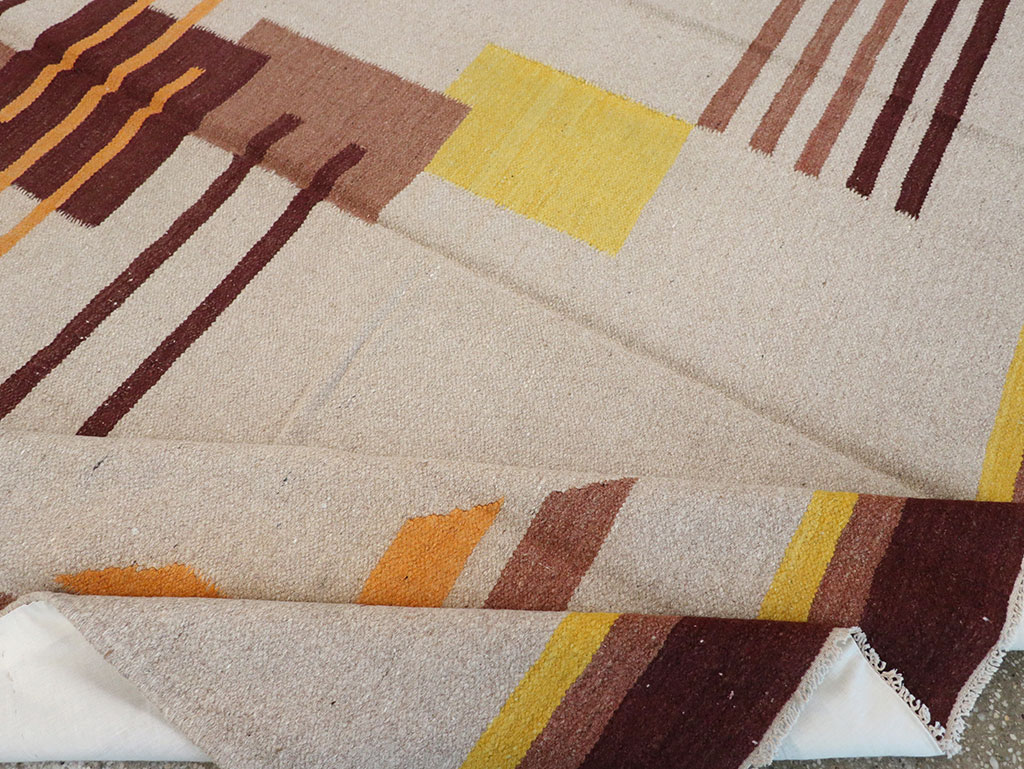 Vintage Indian Flatweave Room Size Rug Inspired By Edward McKnight Kauffer, No.8779 - Gsblank