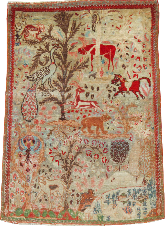 Vintage Persian Tabriz Pictorial Rug, No.9057 - Gsblank