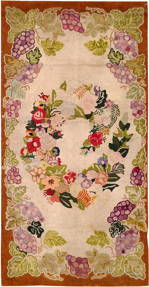 Vintage American Hooked Throw Rug, No.9068 - Gsblank