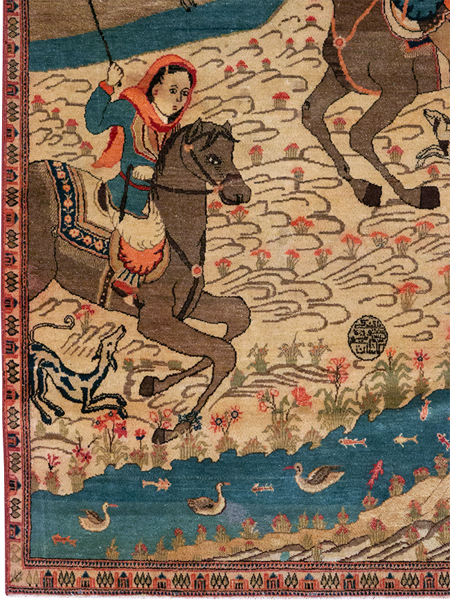 Vintage Persian Kashan Pictorial Throw Rug, No.9083 - Gsblank