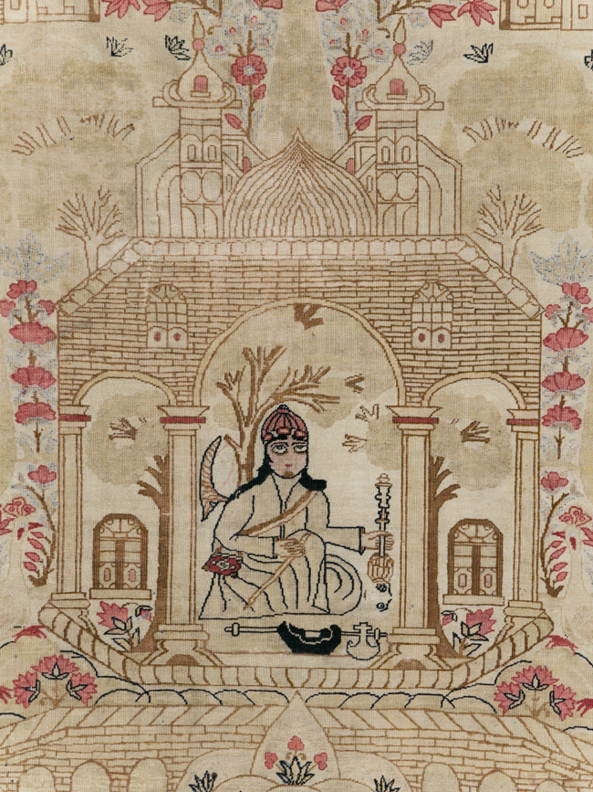 Antique Persian Lavar Kerman Pictorial Accent Carpet, No.9586 - Gsblank