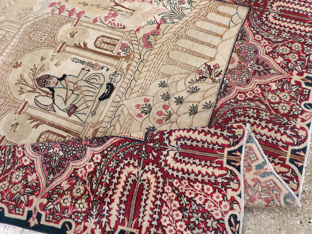 Antique Persian Lavar Kerman Pictorial Accent Carpet, No.9586 - Gsblank